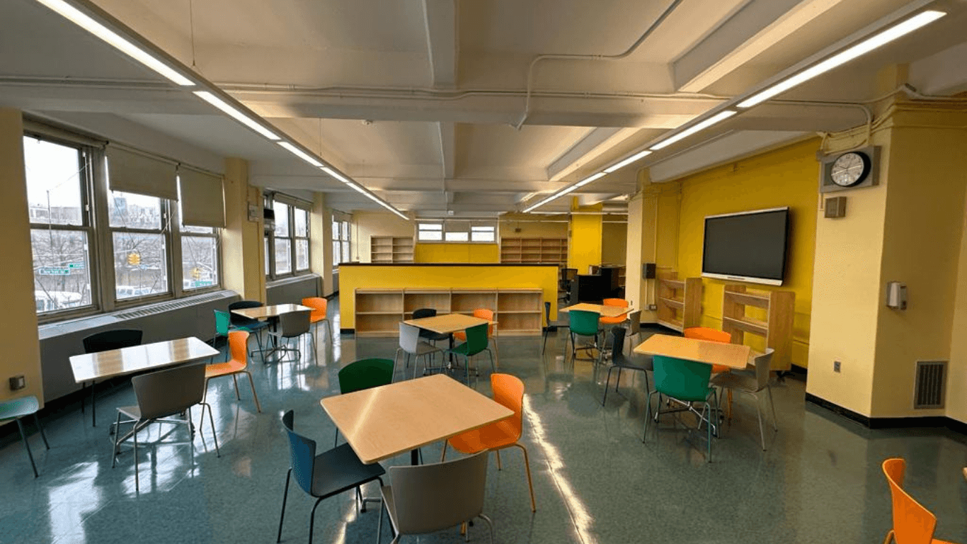 P.S. 61K — P.S. 61K — completed cafeteria / multipurpose room with refreshed lighting and finishes